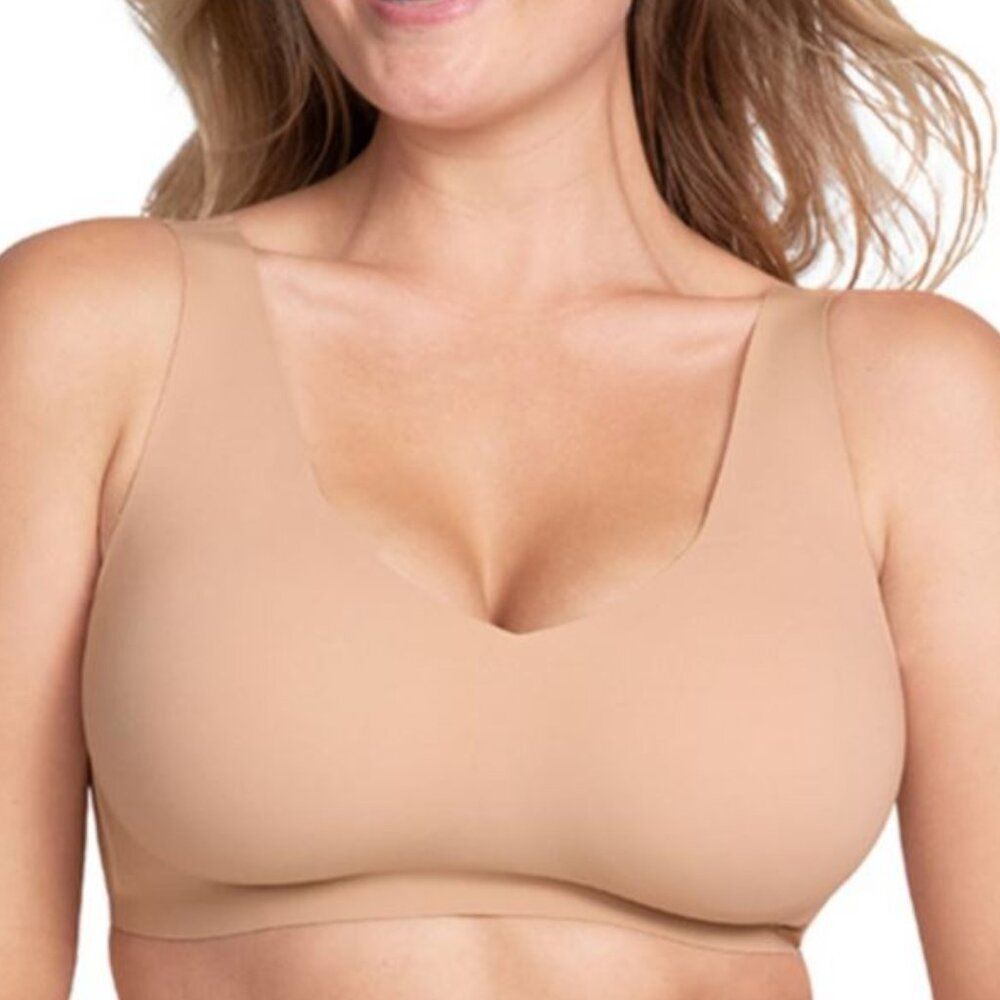Honeylove V-Neck Bra Wireless Seamless Back Smoothing Size 1X Nude Beige